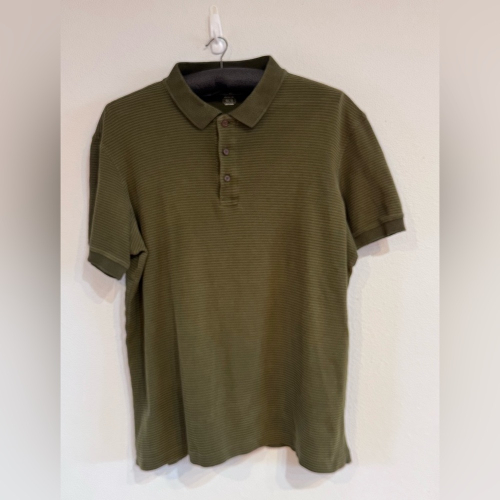 Eddie Bauer Olive Green Polo Shirt Collared 100% Cotton Soft Thick Stripes XLT